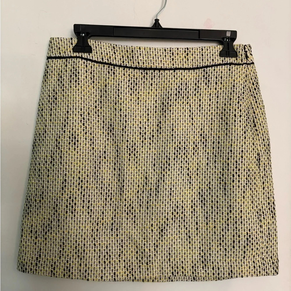 Banana Republic Womens Size‎ 6 Petite Yellow Tweed Mini Skirt Black Trim Lined